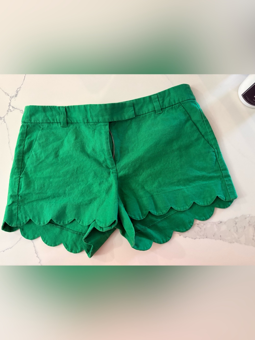 J. Crew Green Scallop Hem Cotton Shorts